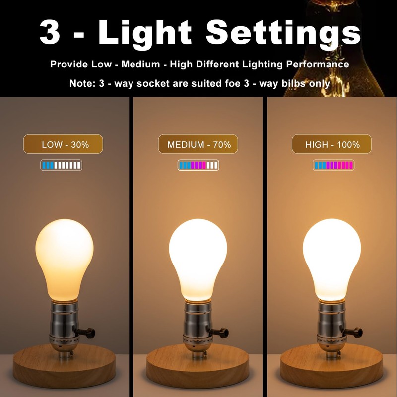 3 Way Lamp Socket Replacement, E26 Threaded Base, Turn Knob