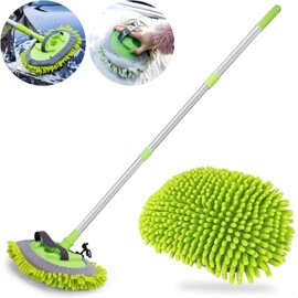 Car Cleaning Brush Car Wash Brush Extendable Pole Detachable with 2 Reusable Microfibre Mop Heads for Cleaning Van Truck Caravan SUV Cars Motorhome Bus and Household Cleaning