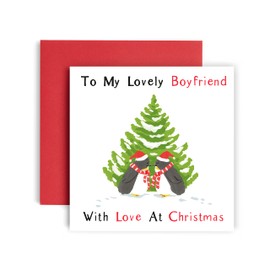 Huxters To My Lovely Boyfriend Christmas Card for Boyfriend – Penguin Christmas Card Love for him– 14.8 x 14.8 Square– Blank Christmas Card Ideal for love, Well Wishing (Boyfriend)