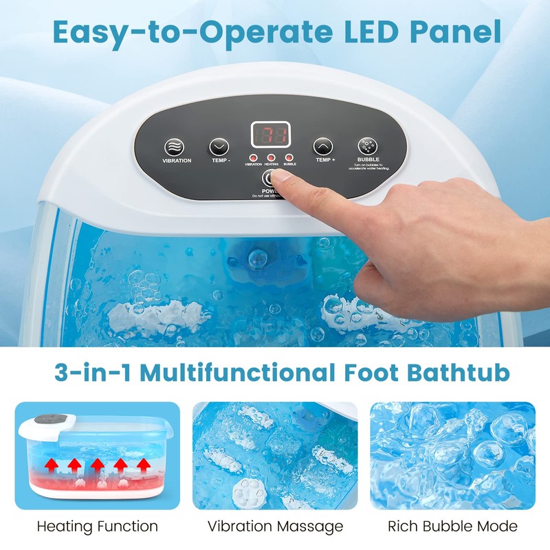 COSTWAY Foot Spa Bath Massager, with Heat, Bubbles & Vibration