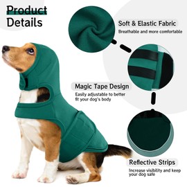 Lelepet Dog Anxiety Vest with Ear Wrap, Soft Dog Anxiety Relief Coat for Thunder Fireworks, Adjustable Dog Calming Hoodie for Small Medium Large Dogs, Dog Soothing Shirt with Dog Ear Muff, Green XL