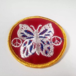 Butterfly Peace Sign Red Cloth Patch Anti War NOS Vintage