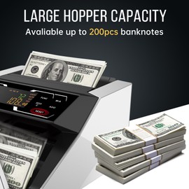 BISOFICE Money Counter Machine Counterfeit Bill Detector Automatic Money Detection Fast Counting Speed Cash Counting Machine with UV MG IR for US Dollar Add and Batch Modes
