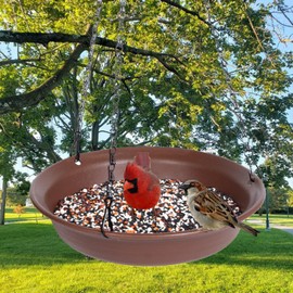 VUWEZ Bird Feeder & Bird Bath for Outdoors, Hanging Wild Bird Feeders Tray, Hanging Bird Tray for Outside, Birdbaths Tray for Garden Patio Decoration (10", 1 Piece with Hole & 1 Piece No Hole)