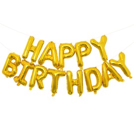 Happy Birthday Balloons Banner 16 Inch Mylar Foil Letters, Inflatable Party Decor and Birthday Decorations for Women, Men, Boys & Girls Kids and Adults, Party Supplies, Reusable (Gold)