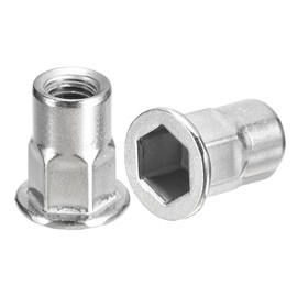 sourcing map M6 Blind Rivet Nuts 60 Pieces Half Hex Body Rivet Nuts 304 Stainless Steel Flat Head Thread Insert Nuts