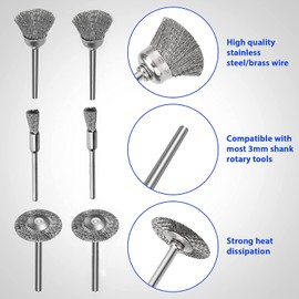 Mixiflor 120 Pcs Rotary Tool Wire Brush, Steel Wire Wheels Pen Brushes Set Kit Accessories for Rotary Tool-1/8(3mm) Shank