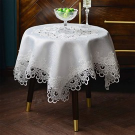 ARTABLE Lace Small Table Cloth Fall Christmas Macrame Tablecloth Table Topper for Thanksgiving Outdoor Farmhouse Rustic Kitchen Party Birthday Picnic (White, 33 x 33 Inch Square)