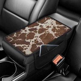 Xorudoydet Brown Cowhide Pattern Universal Center Console Protector Car Armrest Cushion Cover Pad with 2 Storage Bag, Comfortable Auto Car Interior Accessories Decor Suitable for Most Vehicles