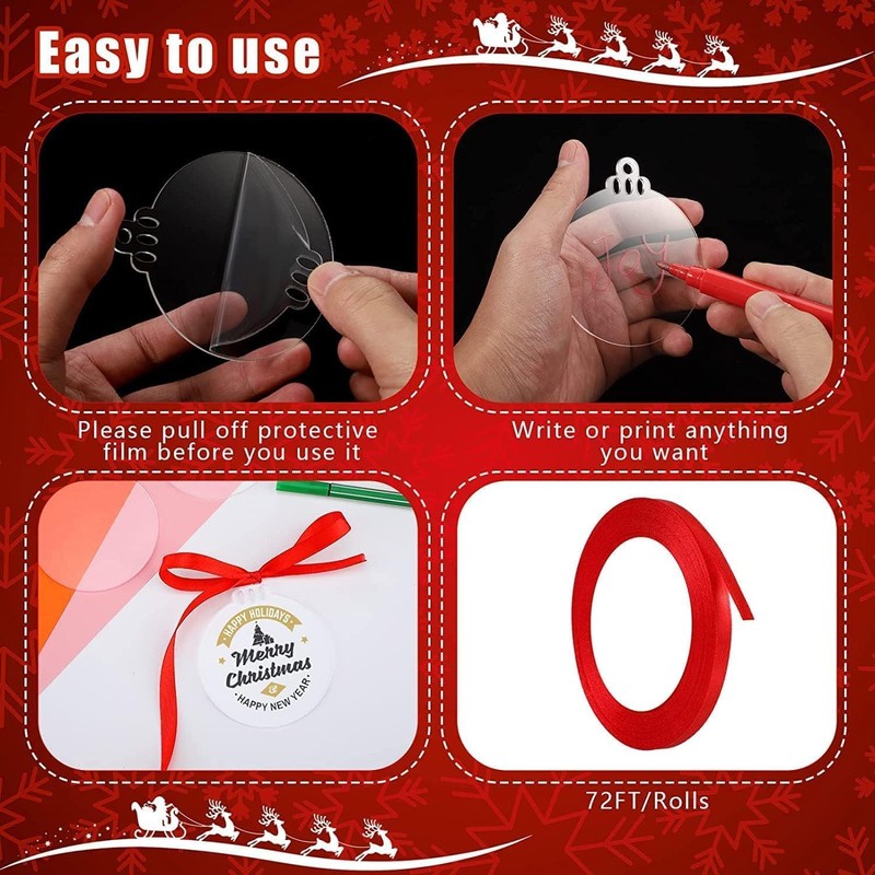 LATERN Pack of 60 Christmas Baubles Clear Acrylic Discs Ornaments,