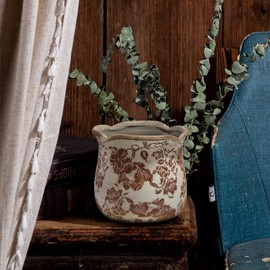 CNDSE Vintage Northern Europe Ceramic Flower Pot,5.5 * 6.1in Simple Relief Flower Pot, Suitable for Decorative Artwork for Offices, Homes, Hotels, Restaurants, etc. (Y635-Red)