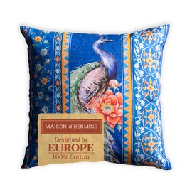 Maison d' Hermine Decorative Pillow Cover 100% Cotton, Toile Washable Cushion Cover with Invisible Zipper for Bed, Home Décor, Office, Sofa, Secret Garden - Blue Nights - Spring/Summer (20"x20")