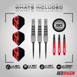 RED DRAGON Darts - 50 Year Classic Collection - Flightmaster Torpedo 2-24g 80% Tungsten - Professional Darts Metal Tip Set - Includes Steel Darts Flights and Dart Shafts