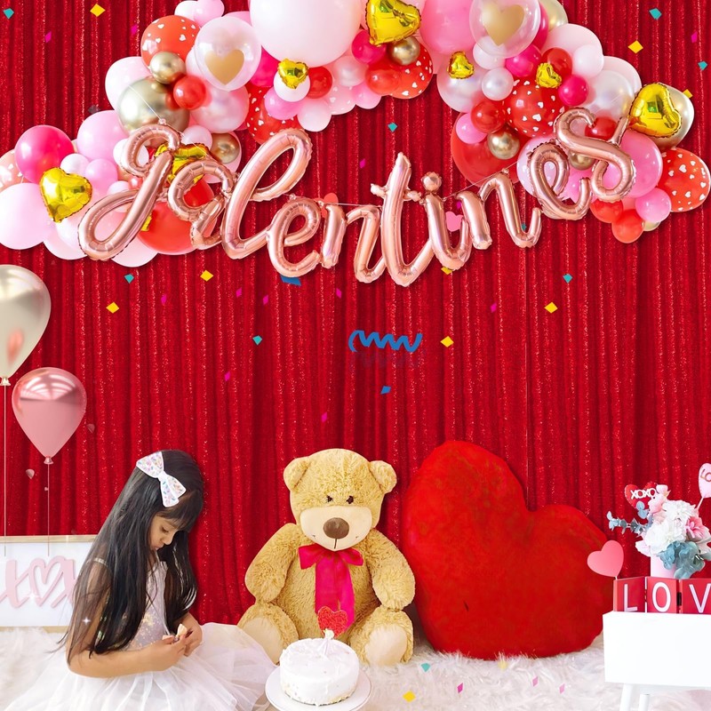 4ftx8ft Red Sequin Backdrops Glitter Curtain Photography Background Valentine's Day