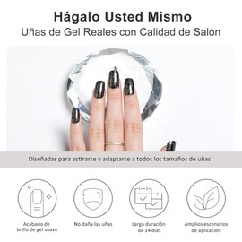 Cherimoya Pegatinas de Uñas, 14Pzs Tiras de Uñas de gel Semicuradas de Color con Luz UV/LED, Uñas Pegatinas de Gel para Arte DIY con Lima de Uñas, Almohadilla de Preparación - Oro Negro Destello
