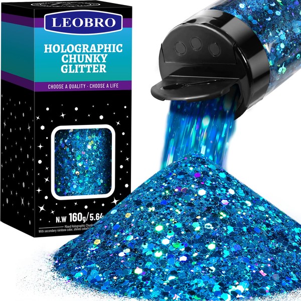 Ocean Blue Glitter Chunky Fine Glitter 160 g LEOBRO Holographic Glitter Resin Glitter Powder Sequins Flakes