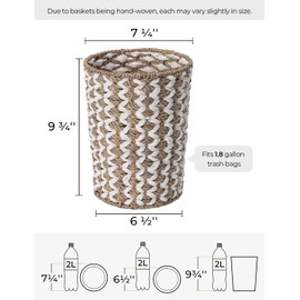 StorageWorks Wicker Waste Basket, Small Trash Can with Handwoven Seagrass and Paper Rope, Wicker Garbage Can for Bedroom, Bathroom, 1 Pack