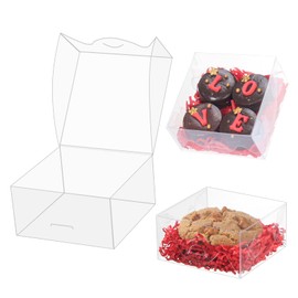 50pcs 4x4x2 Inch Plastic Clear Pastry Boxes - Cookies, Doughnuts, Soap, Truffle, Brownie, Cake, Chocolate Covered Strawberries & Treat Boxes for Party Favors & Wedding