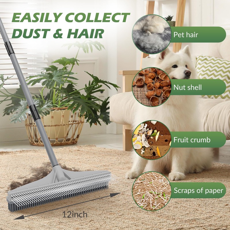 Walensee Carpet Rake for Pet Hair Removal, 61" Carpet Hair