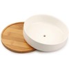 WEIYON-6.29 inchSucculent Planter Ceramic with Bamboo Tray, Modern White Ceramic