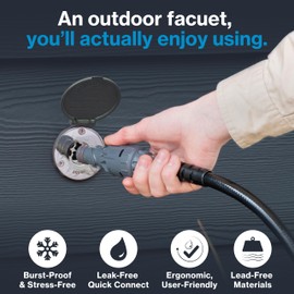 Aquor House Hydrant V1+ Frost Free Outdoor Faucet, Anti Siphon Valve with Quick Connect, Frost Proof Flush Wall Hose Bib, 6 inch Stem, 7-3/4 inch Install Depth, Slate Gray