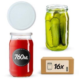 KADAX Preserving Jars 760 ml with fi82 mm Screw Lids, Screw Jars, Large Jars with Twist Off Lid, Preserving Jars for Cucumbers, Preserving Jars, Canning Jars (White, Pack of 16)