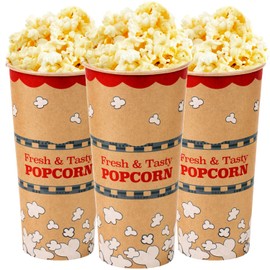 CUSINIUM 24 oz 25-Pack Kraft Popcorn Buckets - Large Popcorn Tubs
