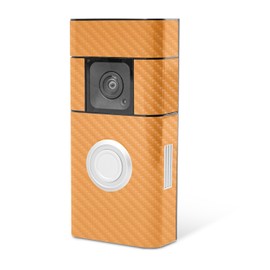 MightySkins Carbon Fiber Skin Compatible with Ring Video Doorbell Plus - Solid Orange | Protective, Durable Textured Carbon Fiber Finish | Easy to Apply