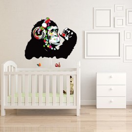 PLIGREAT 2 Sheets Banksy Thinking Monkeys Wall Stickers Removable Vinyl Wall Stickers Street Music Monkeys Graffiti Wall Art Wall Pictures for Bedroom Children's Room Office Home Wall Decoration
