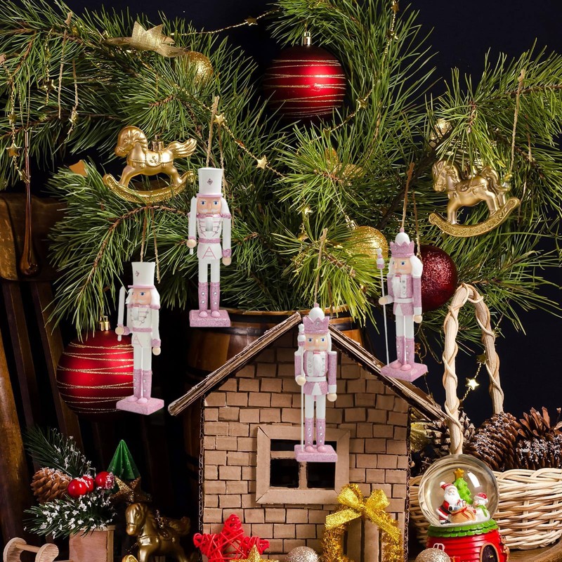 Pink White Wooden Christmas Nutcracker 30cm Soldier Ornaments,Christmas Tree Decorations