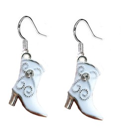 Cowgirl Boot Earrings White - Handmade