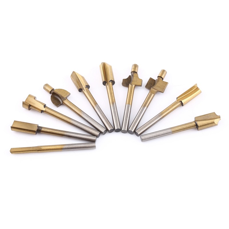 10pcs HSS Titanium Coated Woodworking Edge Cutters Trimmer Router Machine