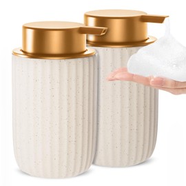 Ceramic Foaming Soap Dispenser, 12 oz Bathroom Foam Hand Soap Dispenser, Refillable Lotion Soap Dispenser with Removable Pump for Kitchen Hand Wash Dispenser, Modern Home Decor(2Pack-Speckled Beige)