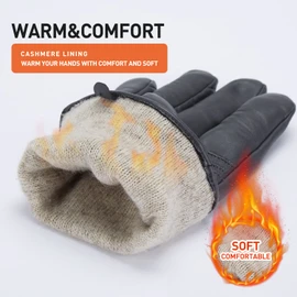 BISON DENIM Winter Genuine Sheepskin Leather Gloves for Men, Touchscreen Texting Warm Cashmere Lined Gloves for Driving (Grey,X-Large)