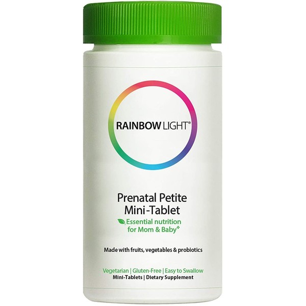 Rainbow Light Prenatal Petite Mini-Tab Multivitamin Plus Superfoods & Probiotics - Organic Daily Vitamin and Mineral Supplement for Mom & Baby, Folate, Iron, Gluten-Free, Vegetarian - 180 Mini-Tablets