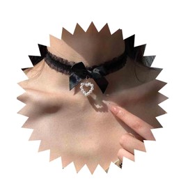 Inilbran Boho Lace Choker Necklace Black Lace Necklace Choker Gothic Lace Bowknot Necklace Vintage Heart Pearl Pendent Necklace Jewelry for Women and Girls