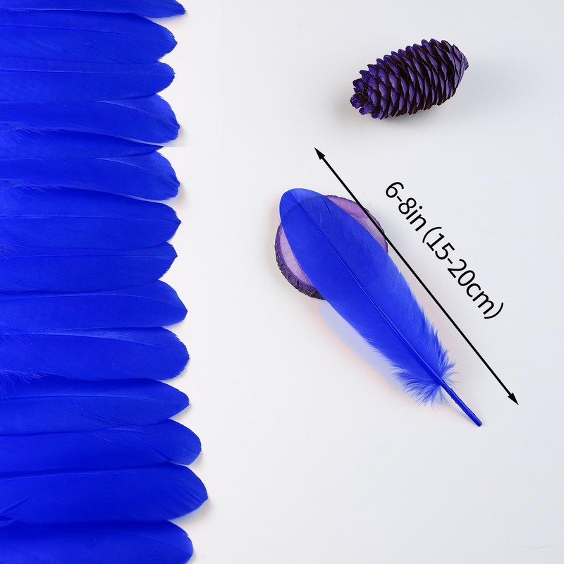 Ballinger Royal Blue Large Goose Feather Bulk for Crafts,120Pcs,6-8inch