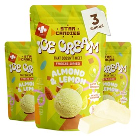 Star Candies Freeze Dried Almond Ice Cream with Lemon | No Melting Freeze Dried Ice Cream Candy | Crunchy & Delicious Camping Food | Premium Astronaut Snack loved by Kids and Adults | 3 pack