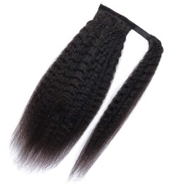 Long Ponytail Extensions Human Hair Kinky Straight Natural Black Wrap Around Ponytail Piece Human Hair Extensions For Women 16 Inch