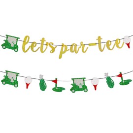Golf Party Decorations, Golf Themed Birthday Banner with Cord for Kids and Adults NO-DIY Let’s Par-tee Banner for Retirement Sport Baby Shower Adults (Green)
