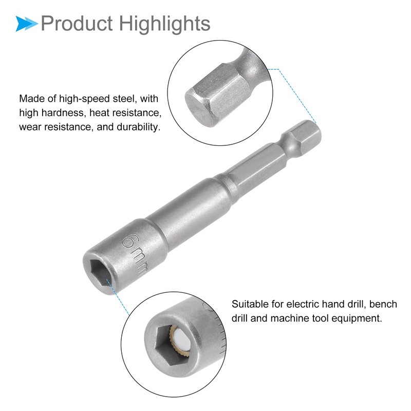 CoCud 5pcs Driver Drill Bit 1/4" Hex Shank 6mm Socket