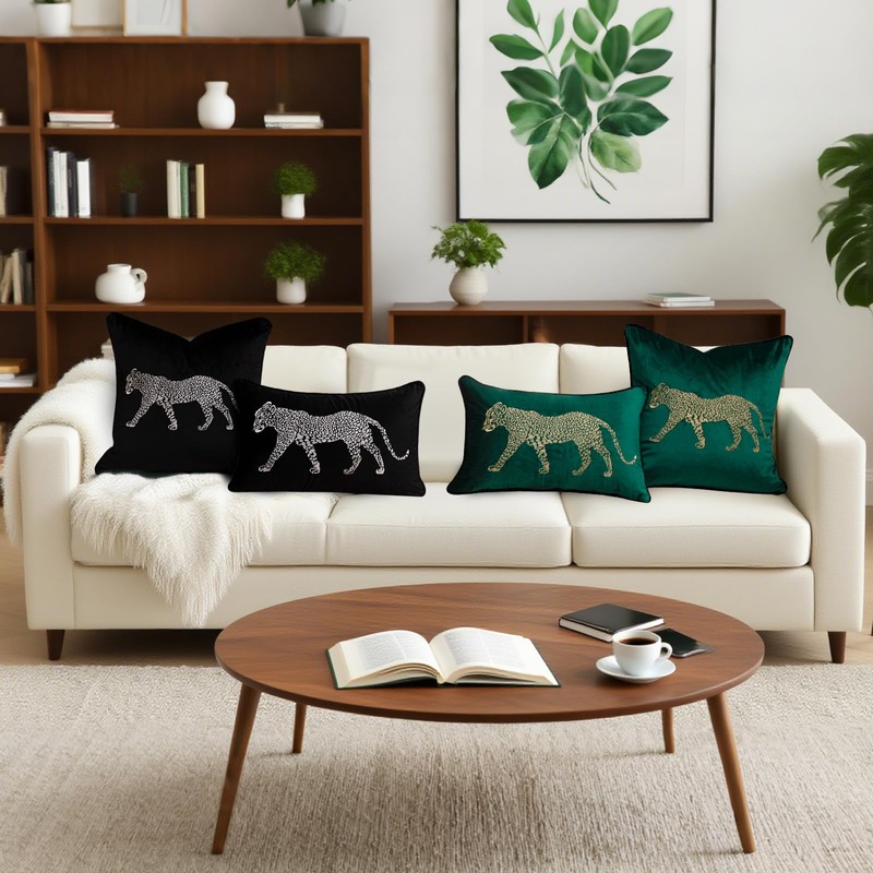 vctops Soft Velvet Embroidery Square Decorative Throw Pillow Covers Leopard