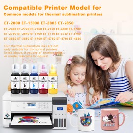MERRYWORK Refill Sublimation Ink for Epson ET-2400 ET-2800 ET-2803 ET-2720 ET-2760 ET-2750 ET2850 4800 4850 EcoTank Printer (Black (2 Nos), Cyan, Magenta and Yellow, 5-Pack)