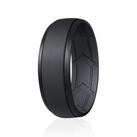 ROQ Silicone Rubber Wedding Ring for Men, Comfort Fit, Men's Wedding Band, Durable Rubber Engagement Band, Enhanced Breathability, Inner Arrow Grooves, 8mm Wide 2mm Thick, Single, Black, Size 13