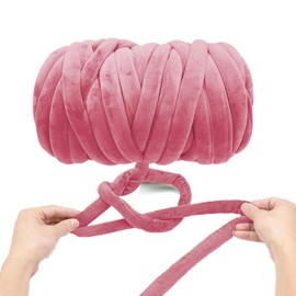 Velvet Chunky Yarn Bulky Tube Yarn for Hand Knitting Blanket for Braided Knot, Giant Arm Knitting Yarn for Knitting Throw Rugs Pillow(Dark Pink 0.55lb)