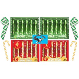 Archie McPhee Dill Pickle and Mac & Cheese Christmas Holiday Candy Canes - Stocking Stuffers - Funny Novelty - Weird Prank, Gag, Joke -24 ct.- 12 of Each Flavor-Includes PITCHING PIGEON Magnet
