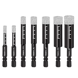 Mgtgbao 7PCS Dry Diamond Drill Bits Set, Core Drill bit for Granite Marble Tile Ceramic Stone Glass Diamond Hole Saw Kit with 3/16,1/4, 5/16, 3/8, 1/2, 9/16, 5/8