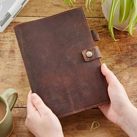 Genuine Buffalo Leather Refillable Journal - Handcrafted Notebook for Men & Women with Pen Holder Includes Unlined Recycled Cotton Paper or Lined FSC Paper and Gift Box (Unlined paper)