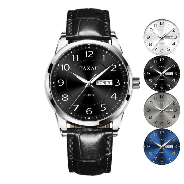 Taxau Men Leather Watch Dress Watches for Men Black Watch