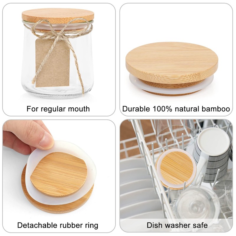 Oui Yogurt Lids Set - Bamboo & Wooden, Silicone Sealed,